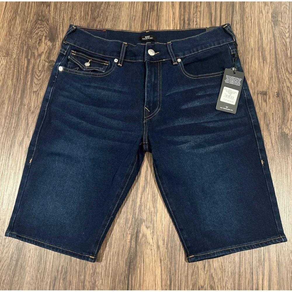 True Religion Ricky SN Flap Relaxed Straight Men's Shorts Waist 34 Dark Blue